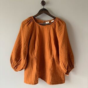 LEVIS Cait Puff-Sleeve Blouse Burnt Orange Size Large